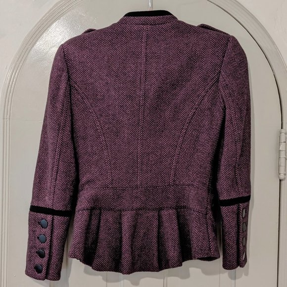BETSEY JOHNSON Purple & Black Wool Blend Herringbone Tailored Jacket, Size 2 / 4 - Picture 2 of 8